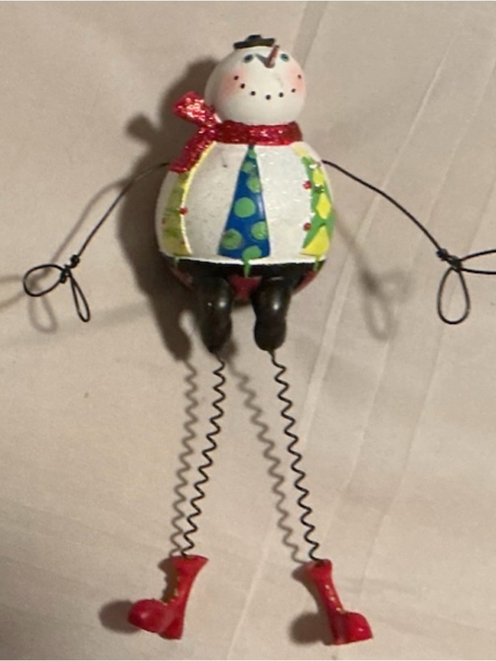 Johanna Parker Snowman Shelf Sitter Whimsical  Metal Legs Arms Boots Holidays